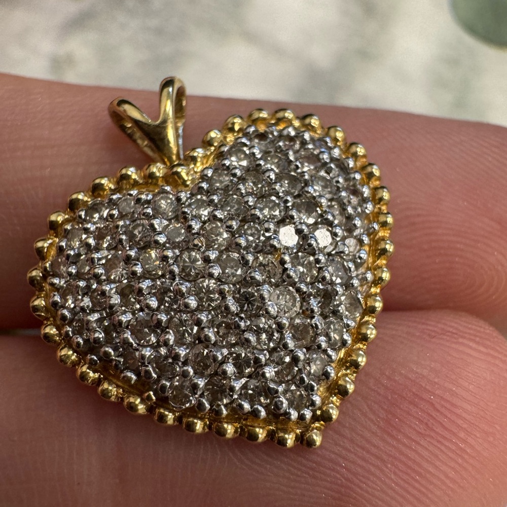 14K yellow gold and diamonds pavè heart Pendant 3.9g - Picture 15 of 15